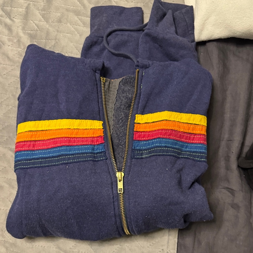 Aviator Nation Navy Hoodie with Rainbow Stripes - Picture 3 of 3